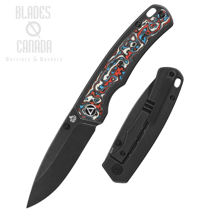 QSP Puffin Framelock Folding Knife, S35VN Black SW, Titanium Black/Carbon Fiber Red/Blue, QS127-G2