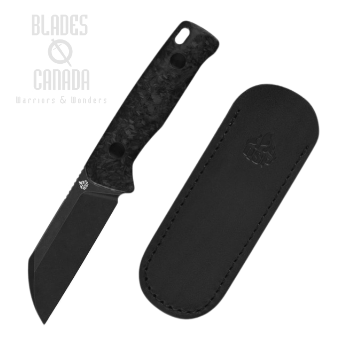 QSP Baby Penguin Fixed Blade Knife, 14C28N Black SW, Shredded CF Blue Glow in the Dark , QS130BP-F2 QSP Baby Penguin Fixed Blade Knife, 14C28N Black SW, Shredded CF Blue Glow in the Dark , QS130BP-F2