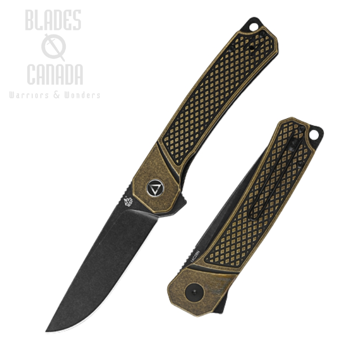 QSP Osprey Flipper Folding Knife, 14C28N Black SW, Stonewashed Brass, QS139-D2 (image for) QSP Osprey Flipper Folding Knife, 14C28N Black SW, Stonewashed Brass, QS139-D2