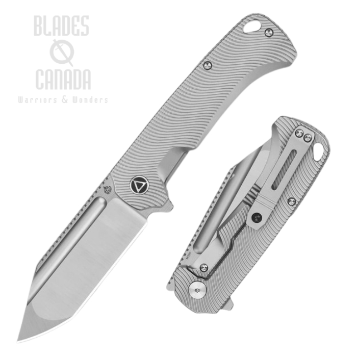 QSP Rhino Flipper Frame Lock Folding Knife, M390 Satin, Titanium Bead Blasted w/Line Texture, QS143-G (image for) QSP Rhino Flipper Frame Lock Folding Knife, M390 Satin, Titanium Bead Blasted w/Line Texture, QS143-G