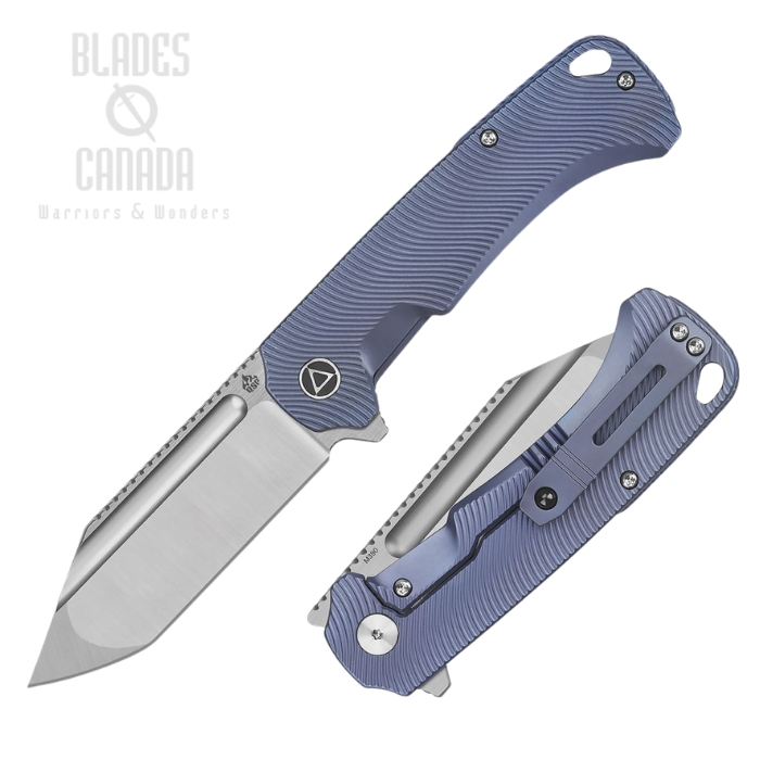 QSP Rhino Flipper Frame Lock Folding Knife, M390 Satin, Titanium Blue w/Line Texture, QS143-I (image for) QSP Rhino Flipper Frame Lock Folding Knife, M390 Satin, Titanium Blue w/Line Texture, QS143-I