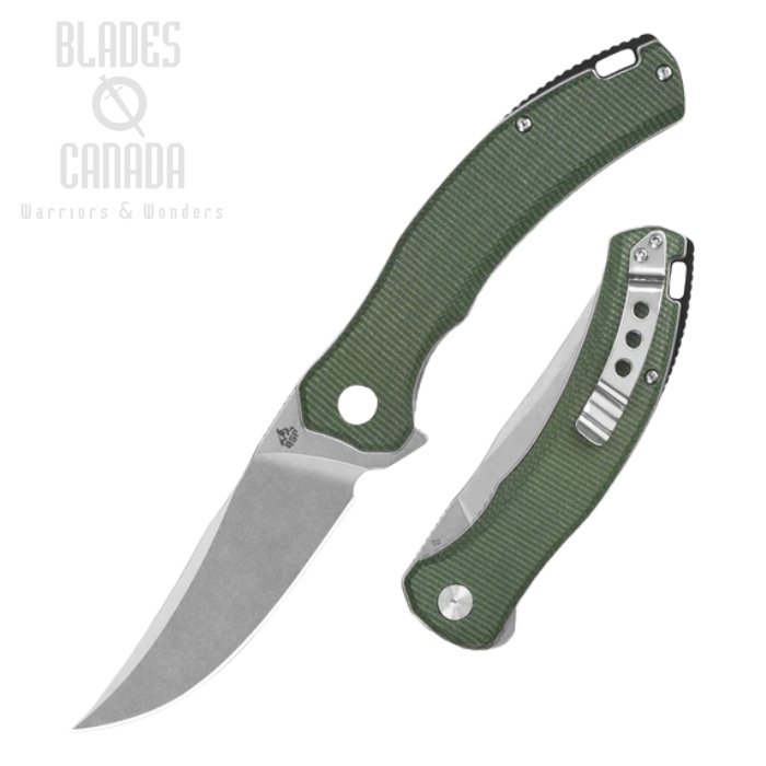QSP Walrus Flipper Folding Knifee, D2 Stonewash, Micarta Green, QS151-C1 (image for) QSP Walrus Flipper Folding Knifee, D2 Stonewash, Micarta Green, QS151-C1