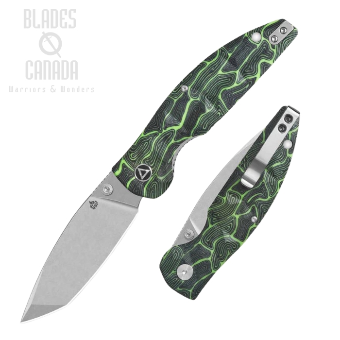 QSP Turtle Punk Folding Knife, 14C28N Stonewash, G10 Black/Green, QS158-C1