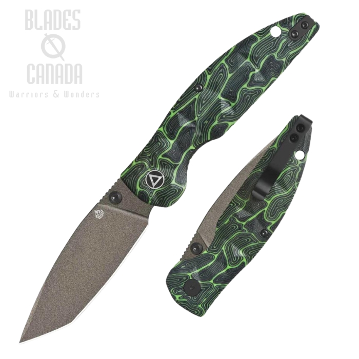 QSP Turtle Punk Folding Knife, 14C28N Champage, G10 Black/Green, QS158-C2