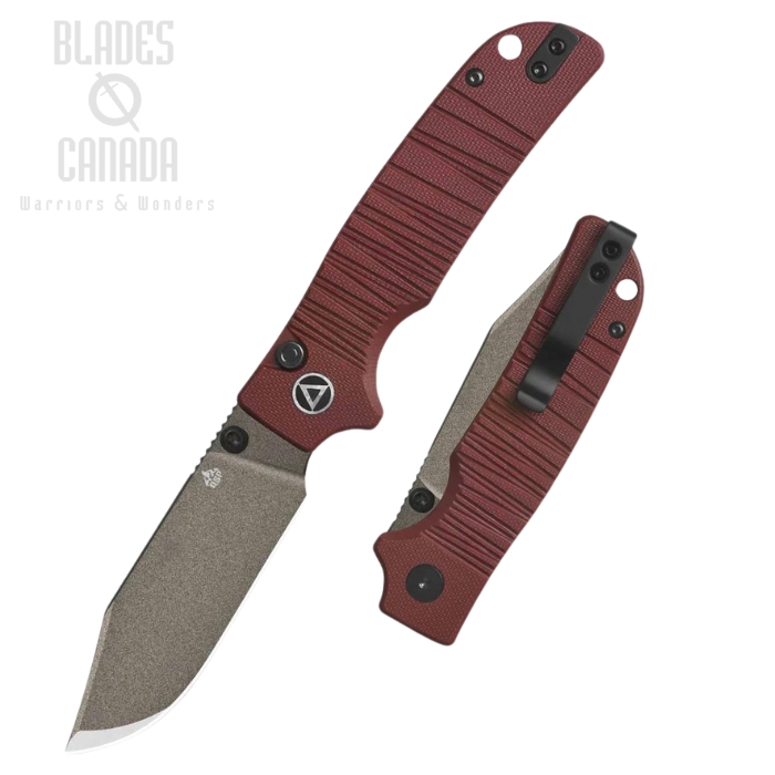 QSP Kali Button lock Folding Knife, 14C28N Champagne, G10 Dark Red, QS159-A2