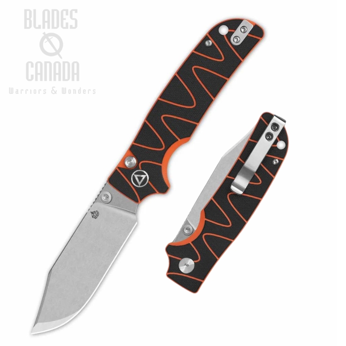 QSP Kali Button Lock Folding Knife, 14C28N Stonewash, G10 Black/Neon Orange, QS159-D1