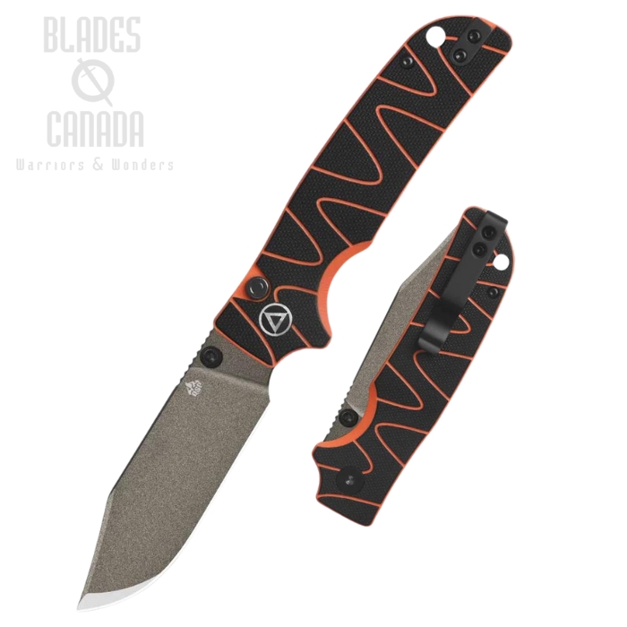 QSP Kali Button Lock Folding Knife, 14C28N Champagne, G10 Black/Neon Orange, QS159-D2