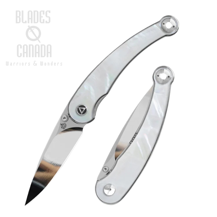 QSP Dolphin Folding Knife, 14C28N Mirror Finish, White pearl shell, QS161-C