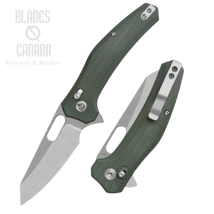 QSP Emu Flipper Glyde Lock Knife, 14C28N SW, Micarta Green, QS164-B1