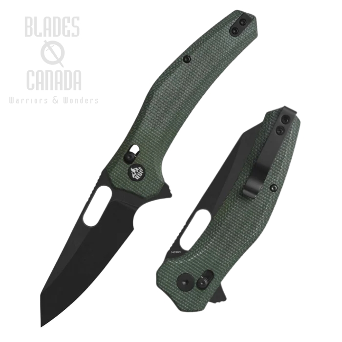 QSP Emu Flipper Glyde Lock Knife, 14C28N, Micarta Green, QS164-B2