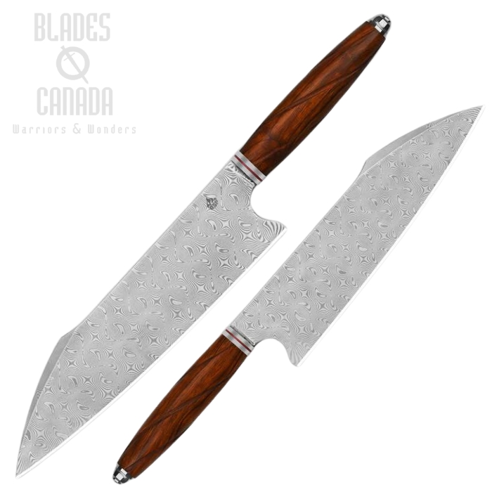 QSP Mulan Series Harpoon Chef Knife, Damascus 8", Desert Ironwood Handle, QS-KK-001B