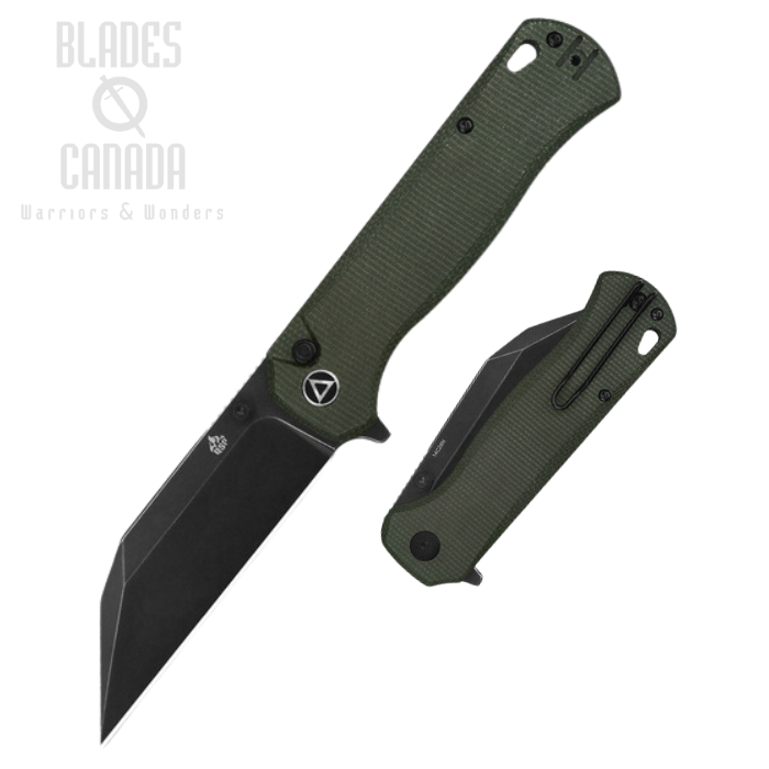 QSP Swordfish Flipper Button Lock Knife, 14C28N Black, Micarta Green, QS149-B2