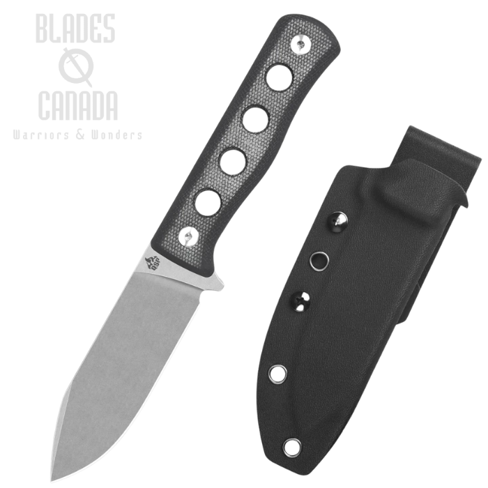 QSP Canary Fixed Blade Knife, Stonewash Blade, Micarta Black, QS155-B1