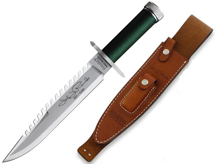 Rambo First Blood John Rambo Fixed Blade Knife, Stainless Satin, Cord Wrapped OD Green, RB9423 (image for) Rambo First Blood John Rambo Fixed Blade Knife, Stainless Satin, Cord Wrapped OD Green, RB9423