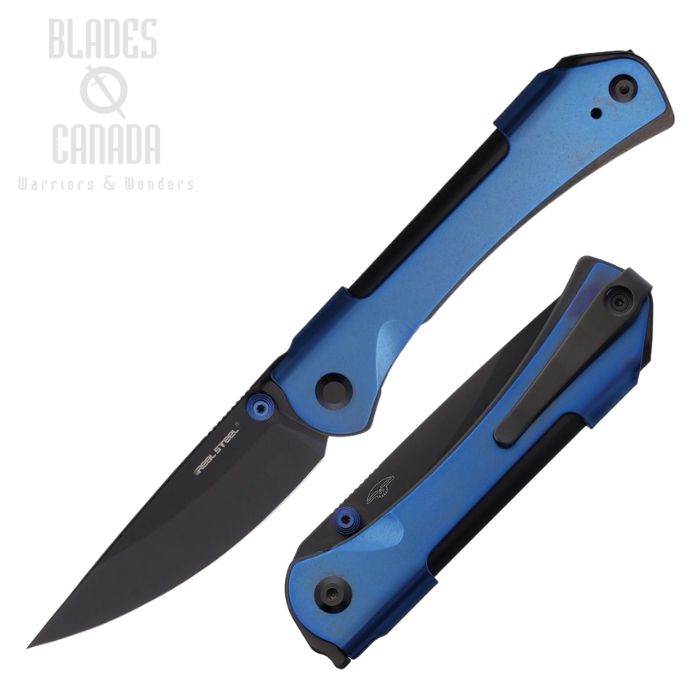 Real Steel Sylph Folding Knife, Nitro-V Black, Stainless Blue Handle, RS7141BB