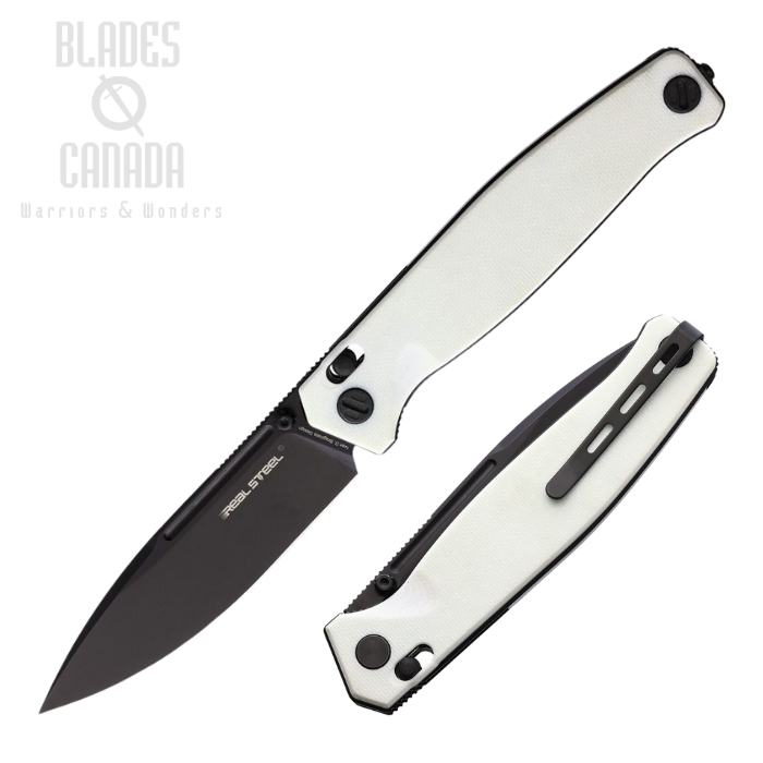 Real Steel Huginn Slide-Lock Folding Knife, VG10 Black, G10 White, RS7652WB