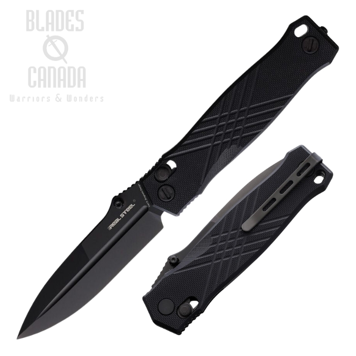 Real Steel Muninn Slide-Lock Folding Knife, VG10 Black, G10 Black, RS7752B