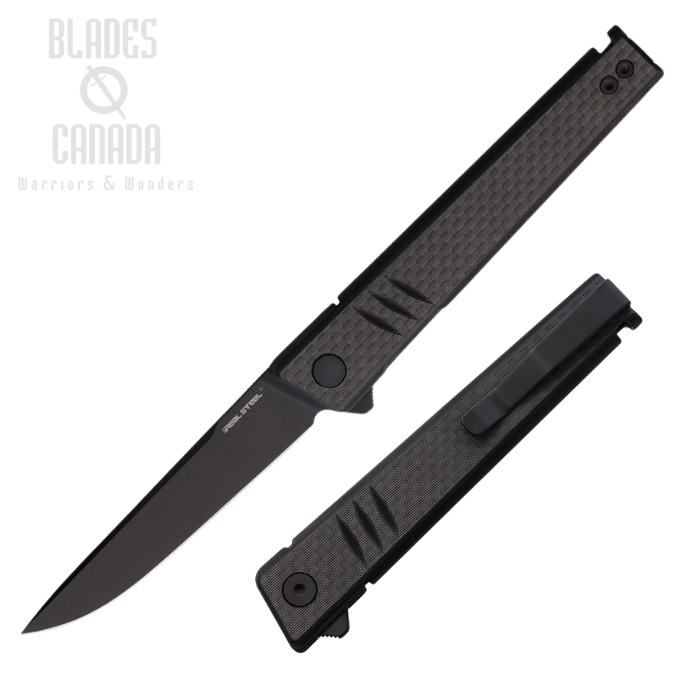 Real Steel Kikashi Flipper Folding Knife, 14C28N Black, Carbon Fiber Laminate, RS8071CB