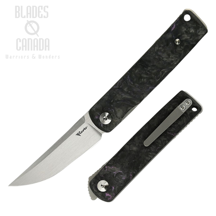 Reate Bushido Flipper Folding Knife, M390 Satin, Carbon Fiber Dark Matter Purple, REA156