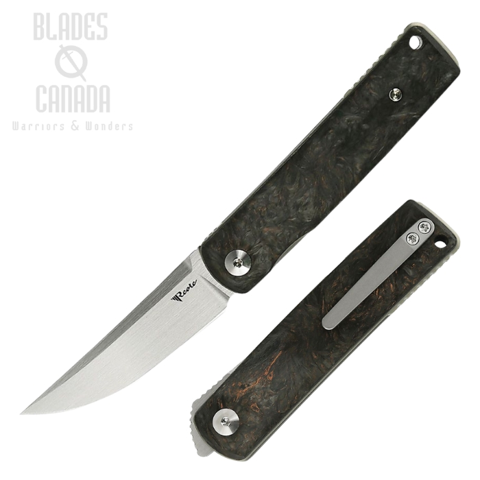 Reate Bushido Flipper Folding Knife, M390 Satin, Carbon Fiber Dark Matter Copper, REA158