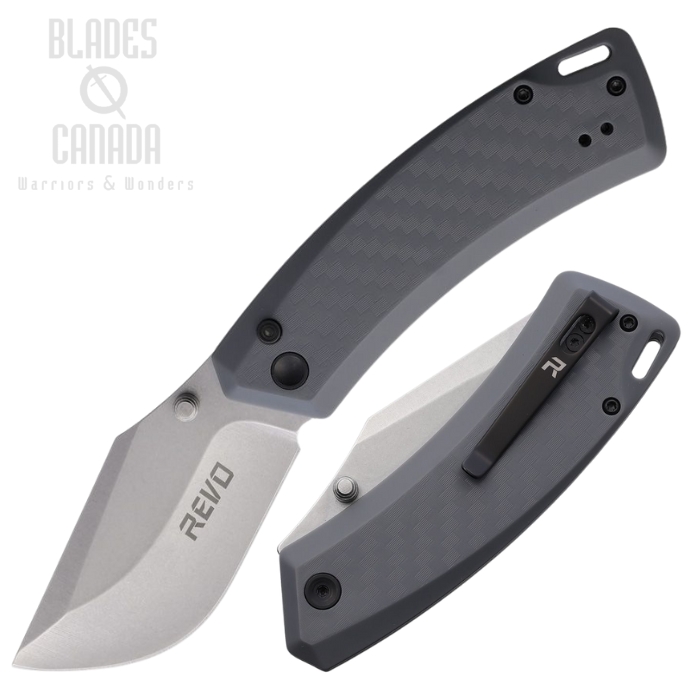 Revo Canyon Button Lock Folding Knife, Stonewash Blade, FRN Gray, REVCNYNGRY