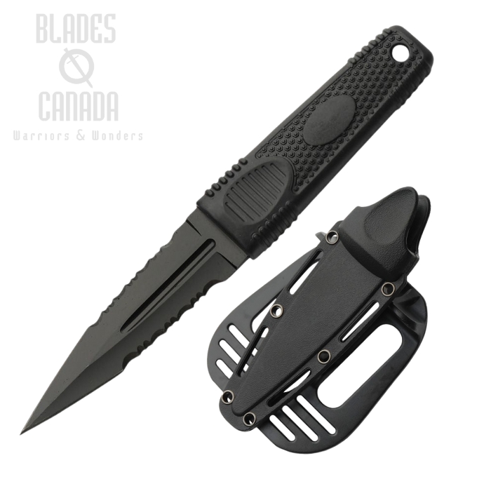 Rite Edge Fixed Blade Dagger Battle Knife, Stainless Serrated Black, Nylon Textured Black, CN211607