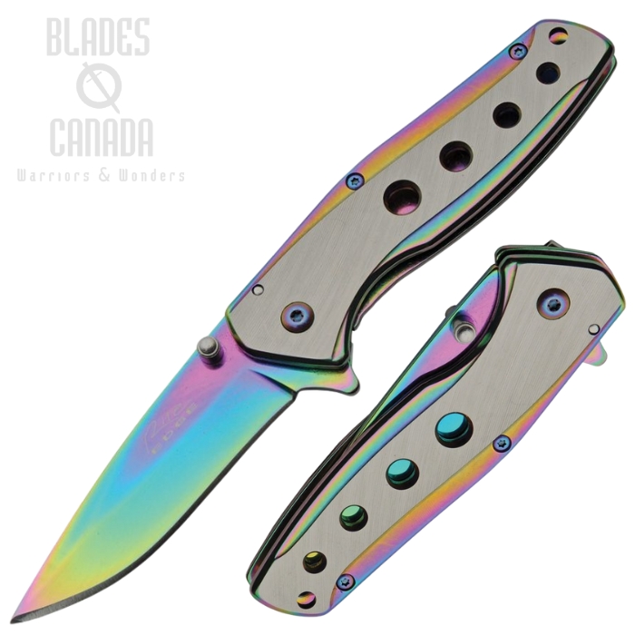 Rite Edge Flipper Folding Knife, Assisted Opening, Rainbow Finish, CN300608