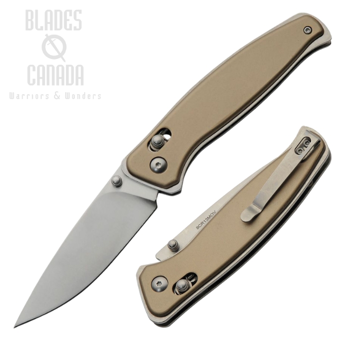 Rite Edge Rolling Lock Folding Knife, Satin Blade, Aluminum Khaki, RUC4006