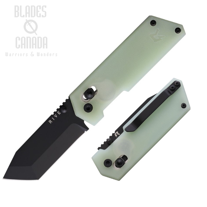 RIVE Knives Recon Ghost Crossbar Lock Folding Knife, D2 Black, G10 Jade, RIVE004