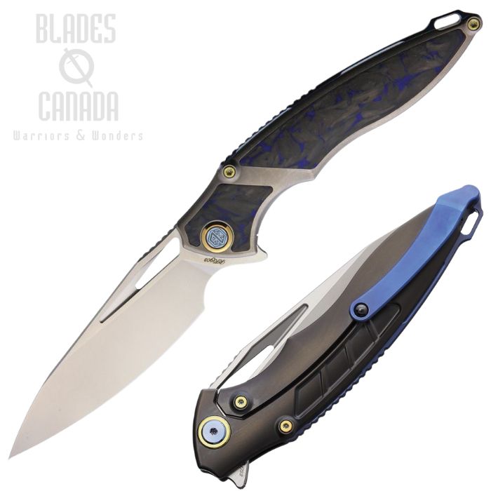 Rike Knife 1902 Flipper Framelock Knife, M390 Bead Blast/Satin, Titanium Dark Grey/CF Marble Blue & Black, RK1902-BCF (image for) Rike Knife 1902 Flipper Framelock Knife, M390 Bead Blast/Satin, Titanium Dark Grey/CF Marble Blue & Black, RK1902-BCF