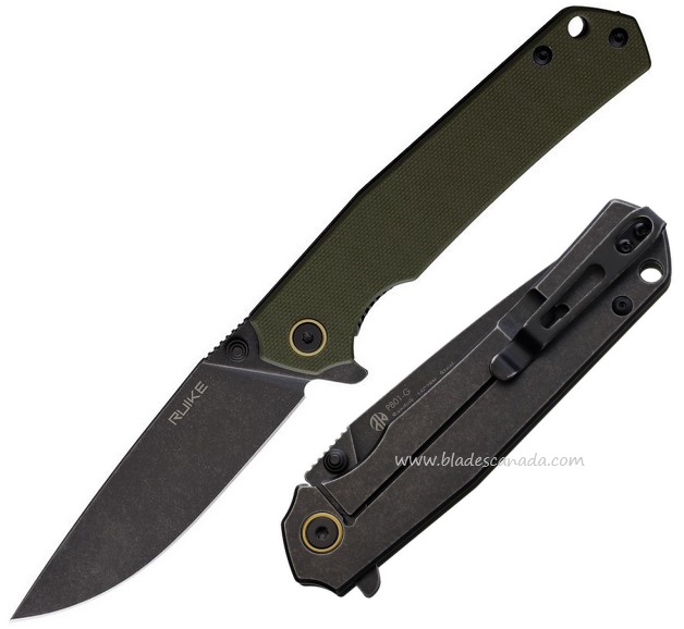 Ruike P801G Framelock Flipper Folding Knife, 14C28N, Green G10