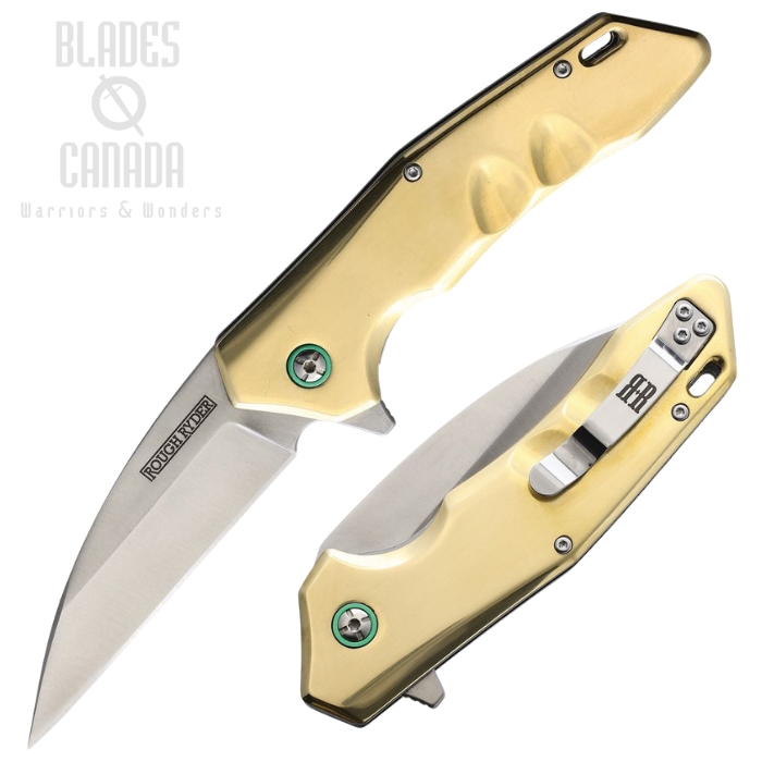 Rough Ryder Flipper Folding Knife, D2 Satin, Brass Handle, RR2179