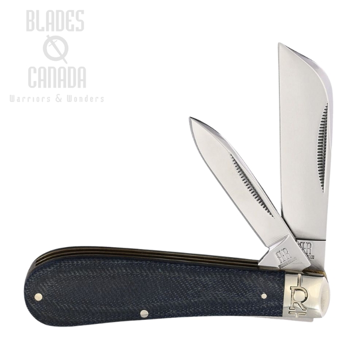 Rough Ryder Denim Half Hawk Slipjoint Folding Knife, T10 High-Speed Tool Steel, Micarta Denim, RR2186