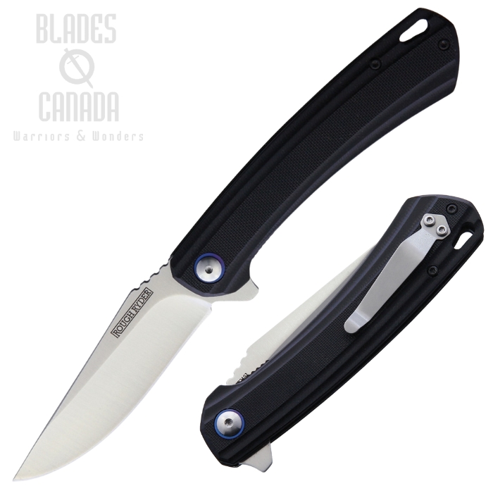 Rough Ryder Flipper Folding Knife, Stainless Satin, G10 Black, RR2193