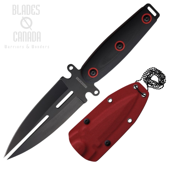 Rough Ryder Back-Up Fixed Blade Boot Knife, Stainless Black Double Edge, G10 Black/Red, Kydex Neck Sheath, RR2395