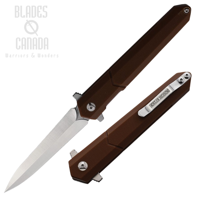 Rough Ryder Flipper Folding Knife, Stainless Satin Dagger, G10 Brown, RR2517