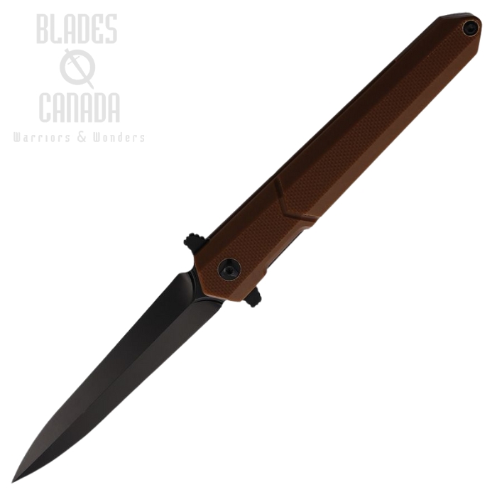 Rough Ryder Flipper Folding Knife, Stainless Black Dagger, G10 Brown, RR2518