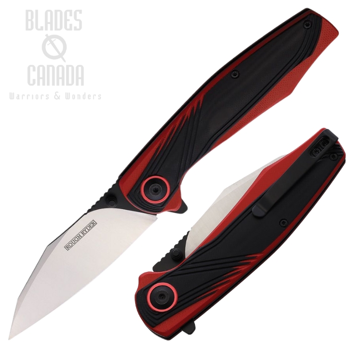 Rough Ryder Flipper Folding Knife, Assisted Opening, Stainless Satin, G10 Red/Black, RR2534