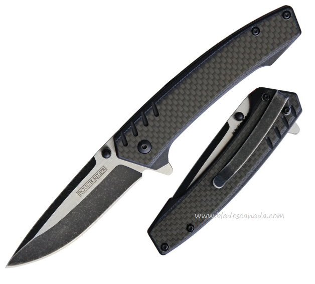Rough Ryder Flipper Folding Knife, Drop Point Two-Tone, G10/Carbon Fiber, RR1915