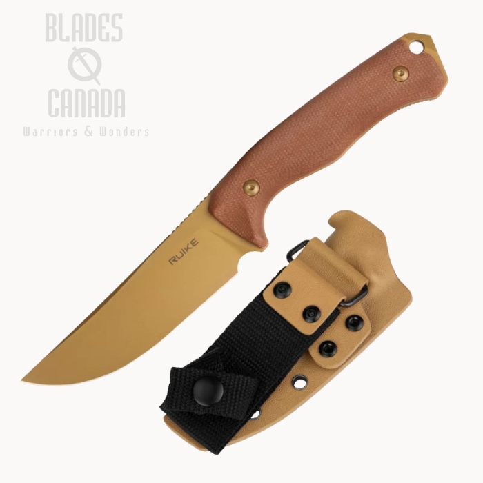 Ruike F186-MN Fixed Blade Knife, D2 Gold PVD, Micarta Brown, ABS Sheath, F186-MN (image for) Ruike F186-MN Fixed Blade Knife, D2 Gold PVD, Micarta Brown, ABS Sheath, F186-MN