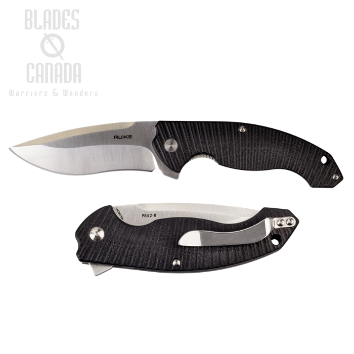 Ruike P852-B Flipper Folding Knife, 14C28N Sandvik, G10 Black