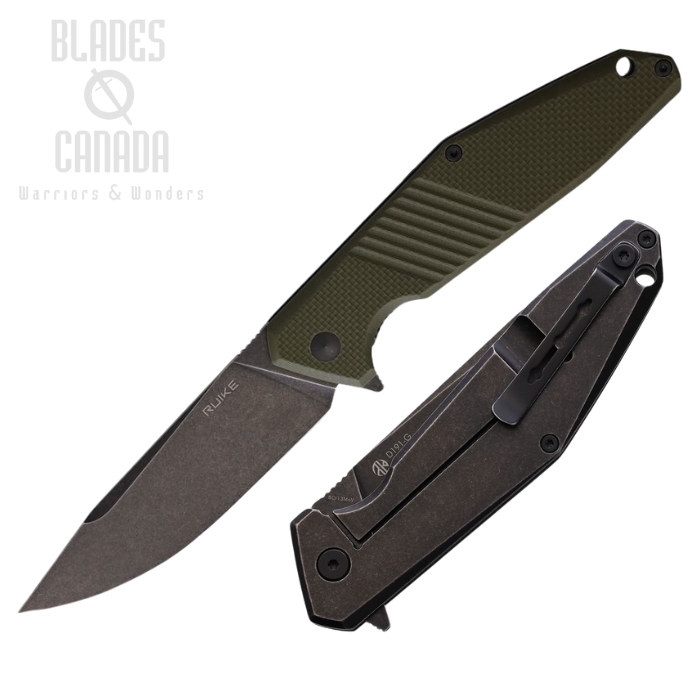 Ruike D191 Flipper Framelock Knife, Black SW Blade, G10 OD Green/Stainless Black, RKED191G