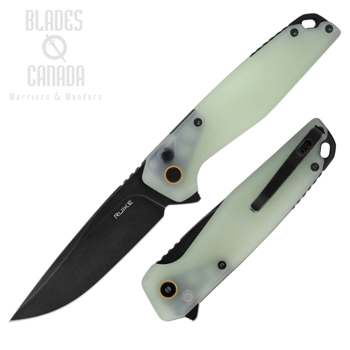 Ruike P873 Flipper Button Lock Knife, 14C28N Black SW, G10 Jade, P873-C