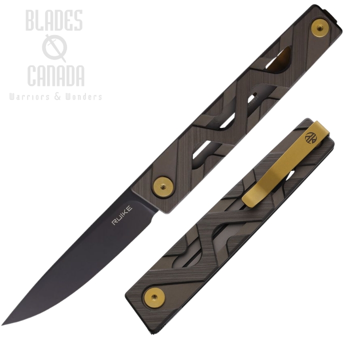 Ruike P878-AK Folding Knife, 14C28N Black SW, Aluminum Bronze, RKEP878AK