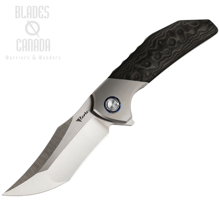 Reate Tiger Flipper Folding Knife, M390 Satin, Titanium Gray/Black Camo Fat Carbon, REA143