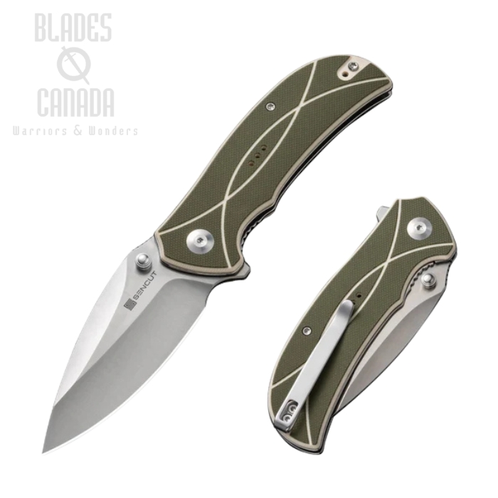 Sencut Hyrax Flipper Folding Knife, Satin Blade, G10 Green/Ivory, S23097-2