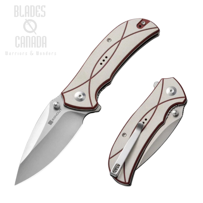 SENCUT Hyrax Flipper Folding Knife, Satin Blade, G10 Ivory/Red, S23097-3