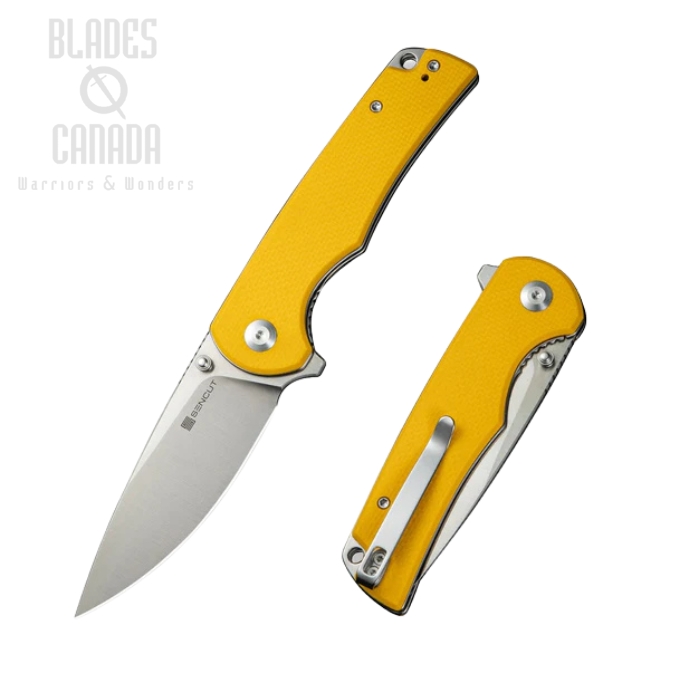 SENCUT Praktisk Flipper Folding Knife, Satin Blade, G10 Yellow, S24019-2