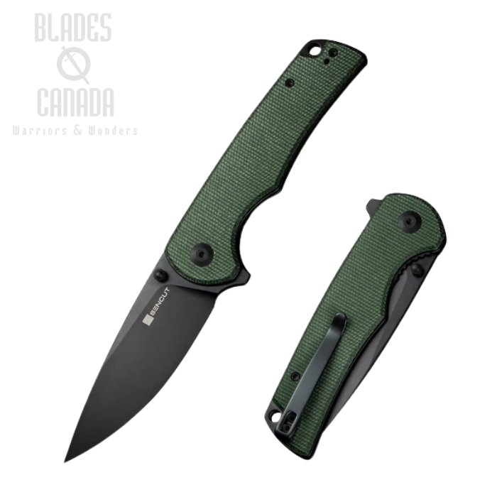 SENCUT Praktisk Flipper Folding Knife, Black SW Blade, Micarta Green, S24019-3