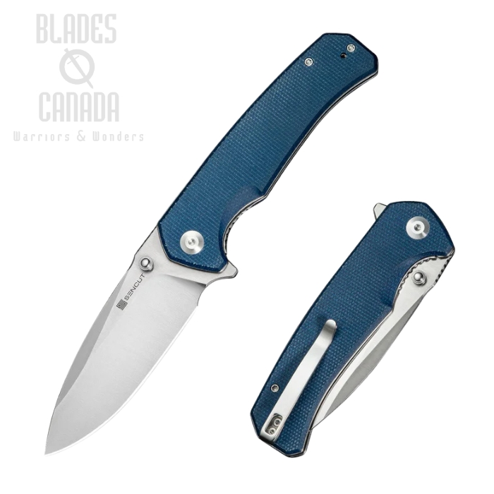 SENCUT Skarnax Flipper Folding Knife, Satin Blade, Micarta Blue, S24025-3